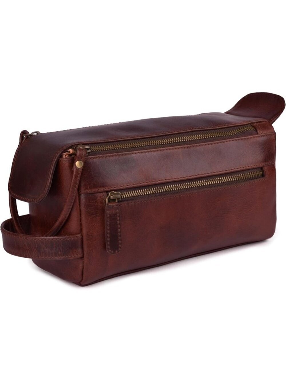 Men's Cherry Red Genuine Leather Travel Toiletry Bag Water Resistant Bag